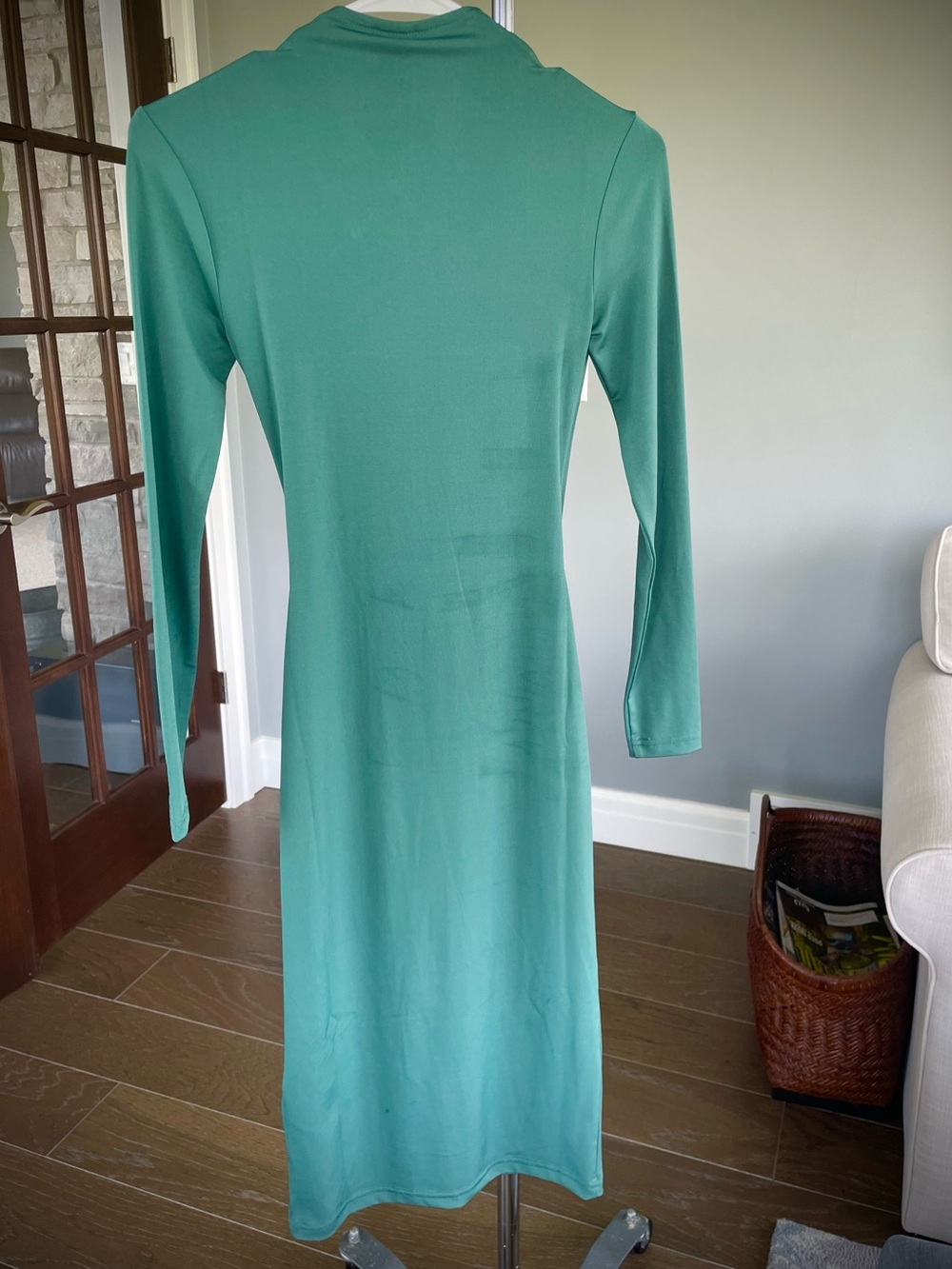 H&M Green Draped Bodycon Dress XS | Long Sleeve | Midi - Picture 9 of 11